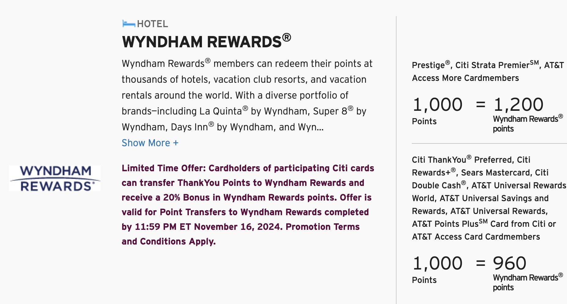 citi to Wyndham transfer bonus